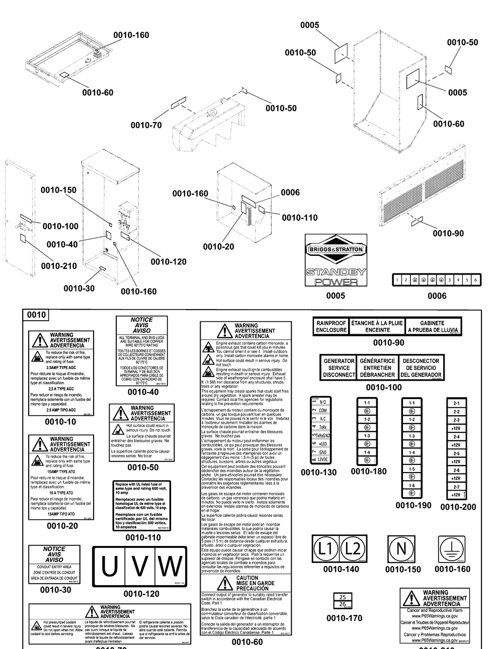 Decals Group - Circuit Protection Diagram and Parts List for 080009-01  Briggs and Stratton Generator